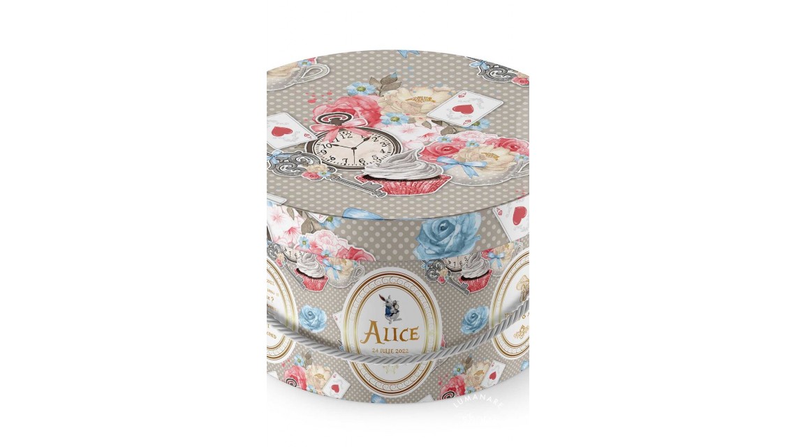 Cutie trusou botez rotunda personalizata Alice in Wonderland 1